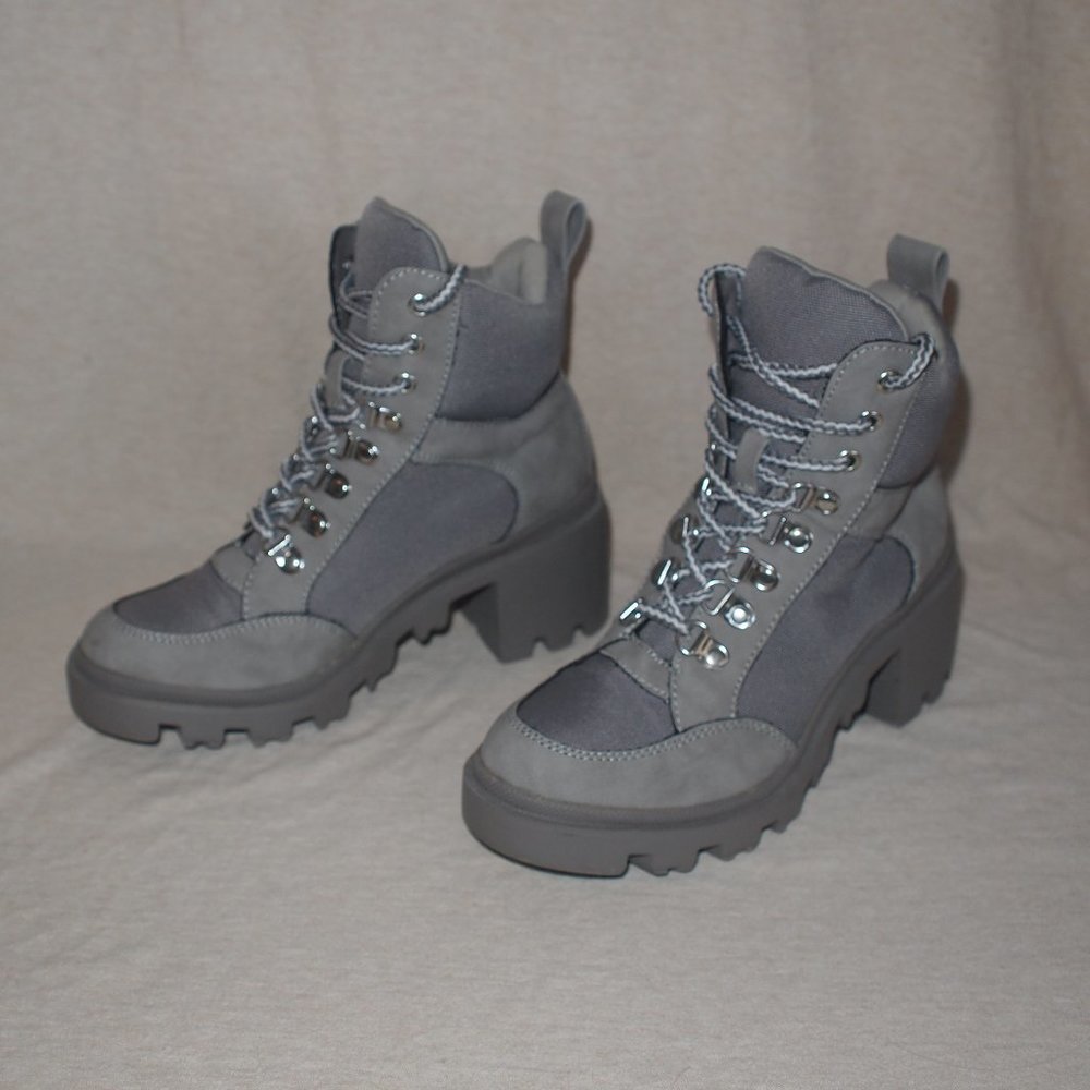Chunky Hiker Ankle Boots - Grey